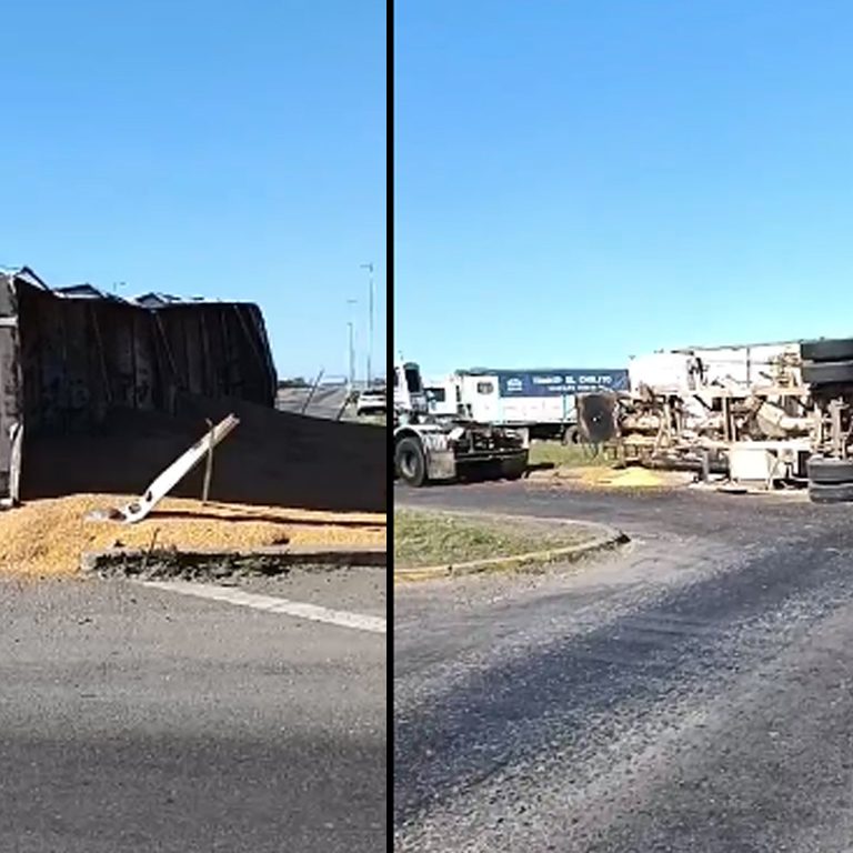 Vuelco de un camión con maíz en el cruce de las rutas 33 y 226: no hubo heridos