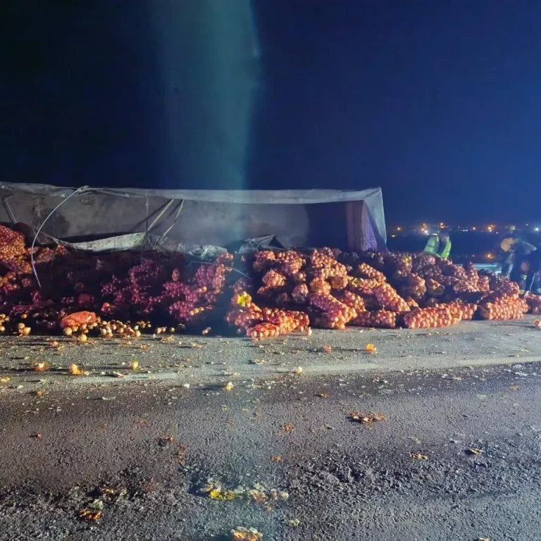 Volcó un acoplado cargado con cebollas en el Bajo Giuliani