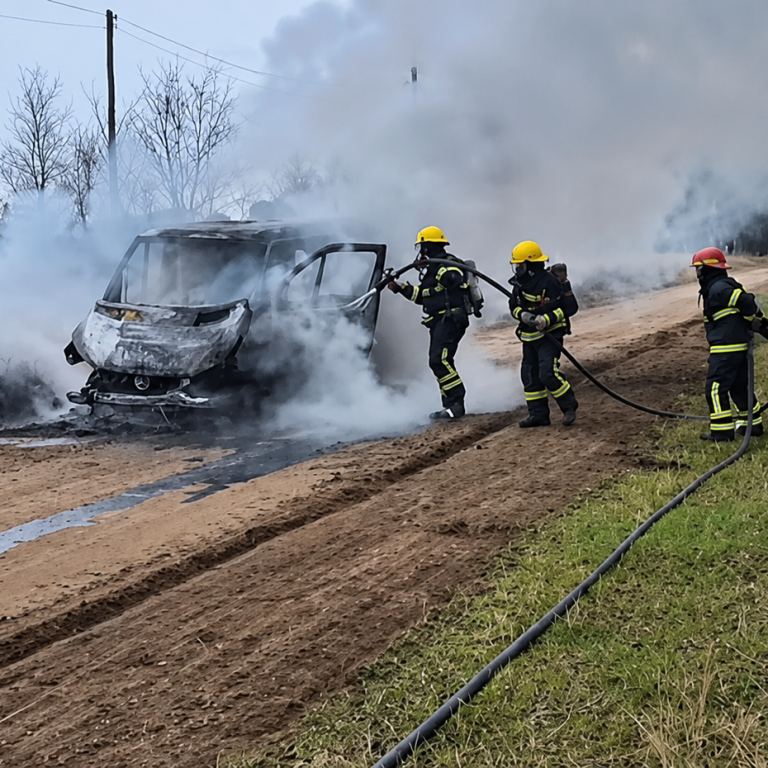 Ardió una Mercedes-Benz Sprinter frente al Club de Caza Mara Hue