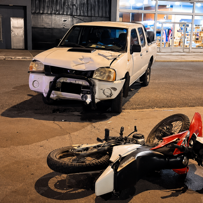 Accidente entre una moto y una camioneta en el acceso a La Anónima: un joven fue hospitalizado