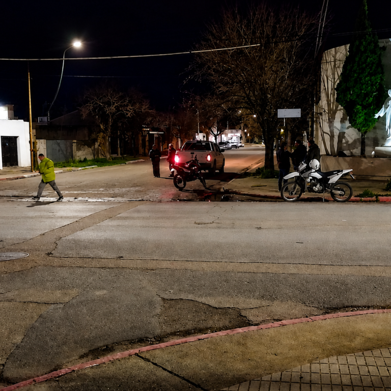 Accidente entre una moto y una camioneta en pleno centro de Eduardo Castex